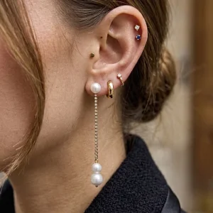 Zijin Stainless Steel Crystal Rhinestone Chain Double Pearl Drop Earrings Trendy 18K Gold Plated Long Tassel Earrings for Women