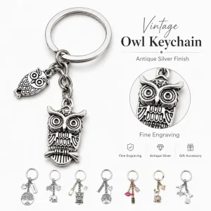 Zinc Alloy Antique Silver Enamel Keychain Key Ring Vintage Pendant Charm Hanging Ornament Bag Car Gift