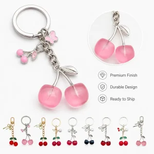 Zinc Alloy Enamel Cherry Keychain Creative Fruit Keyring Bag Charm Pendant Gift Enamel Oil Drip Keychain RTS