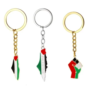 Zinc Alloy Enamel Palestine Map Flag Fist Keychain Support Solidarity Pendant for Bag Car Stock