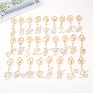 Zinc Alloy Fashion European Style 26 English Letters Keychain Rhinestone Bag Pendant Charms