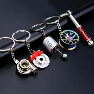 Zinc Alloy Luxury Car Metal Key Chains Auto Parts Waterproof Custom Logo UV Printing Chain Ring Wheel Hub Brake Pad