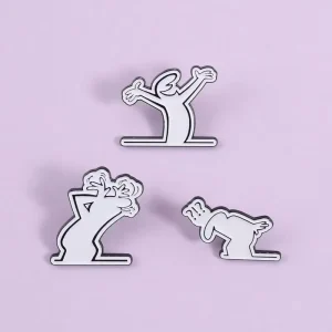 Zinc Alloy Metal Pins with UV Printing Black Nickel Plating Cute Sketch Character Design Simple Style Brooches Badges