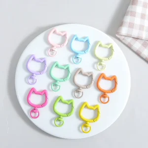 Zinc Alloy Painted Cat Head Spring Clasp Jewelry Accessories Keychain Women Bag Charm Fashion Cute Animal Pendant