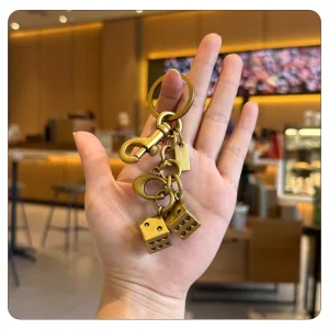 Zinc Alloy Two Dice Shaped Bag Charm Light Luxury Good Luck Exquisite Trendy Fashionable Keychain Delicate Key Ring
