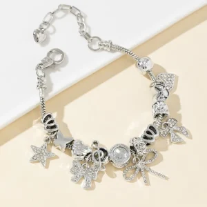 Zinc Alloy Unisex Beaded Bracelet DIY Rhinestone Bow Heart Pentagram Fast Fashion Gift Jewelry