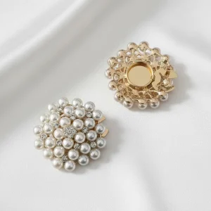 Zinc alloy Plating Rhinestone Pearl Clip Buttons for Shirt Decorative Cover Cufflinks Flower Design LSCB084