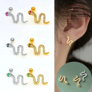 Zircon 316L Stainless Steel Snake Piercing Jewelry for Ear Helix and Labret