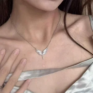 Zircon Angel’s Wings Pendant Necklace Chain Choker Jewelry Gifts for Women Girls Party Accessories