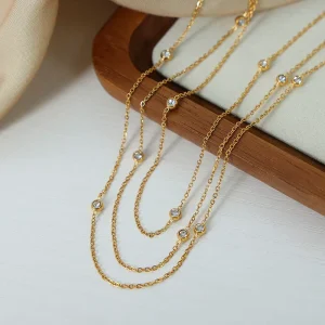 Zircon Bead Pendant Necklace Stainless Steel Chain Necklace