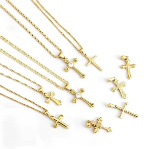 Zircon Cross Pendant Stainless Steel Link Necklace