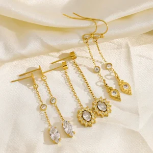 Zircon Drop Earrings 18K Gold plated Stainless Steel Geometric Design for Women’s Party Wear Jewelry
