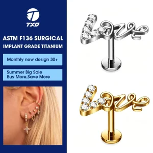 Zircon Earrings Internal Thread ASTM F136 Titanium Labret Body Piercing Jewelry Flat Back Posts