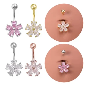 Zircon Flower Belly Button Ring New Belly Piercing 14G Women Fashion Body Jewelry Navel Piercing
