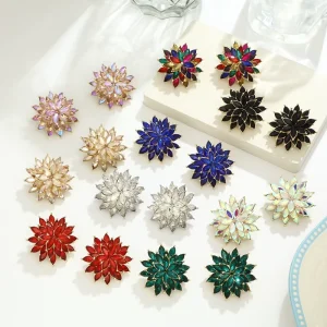 Zircon Flower Drop Earrings Multi Layer Colorful Rhinestone Crystal Stud Earrings for Women Jewelry