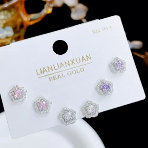Zircon Flower Heart Three-pair S925 Silver Needle Stud Earrings Geometrical Earrings