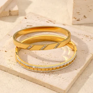 Zircon Gold Plated Stainless Steel Geometric Trendy Party Bracelet for Women Jewelry Buckle Bangles