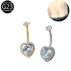 Zircon Heart Shape Titanium Belly Button Piercing Jewelry Gold Plated Navel Rings Body Piercing Jewelry Fashion Stud Earrings