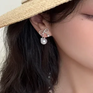 Zircon Imitation Pearl Stud Earrings Copper Alloy Vintage Party Trendy Light Luxury