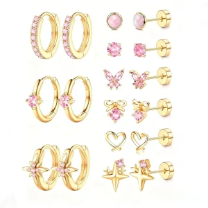 Zircon-Inlaid Earring Set with Minimalist Cartilage Earrings, EU and US Style