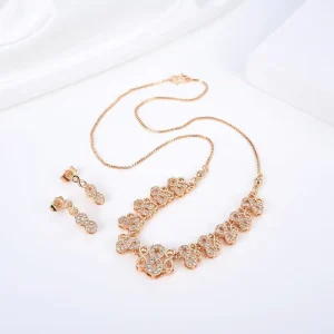 Zircon Jewelry Set 18k Gold Plated Earrings Necklace Bracelet for Women