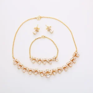 Zircon Jewelry Set New Trendy Fashion Jewelry Set 18k Gold Plated Earrings Necklace Bracelet Jewelry Set for Women