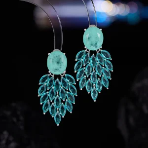 Zircon Leaf Drop Earrings Exquisite Feather Green Earrings for Party Women