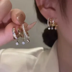 Zircon Multi layer Geometric Clip Earrings for Women Drop Crystal Earrings Jewelry Pendientes