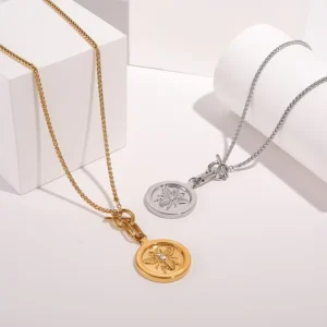 Zircon Pendant Necklace Waterproof Gold Plated Stainless Steel Link Chain Bee Pattern Trendy Couple Jewelry for Women Unisex