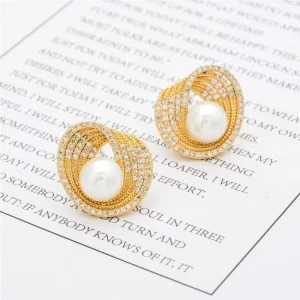 Zircon Round Imitation Pearl Earrings Simple High end Irregular Design Pearl Stud Earrings for Women XXEH1004