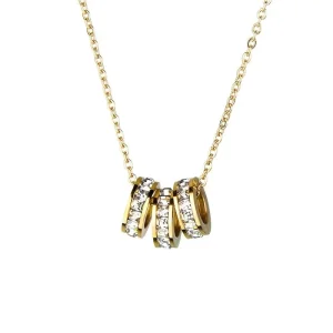 Zircon Round Ring Necklace Fashion Women’s Stainless Steel Jewelry Necklace Golden Round Pendant Trendy Charm Versatile Gift
