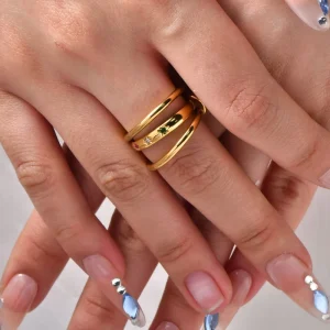 Zircon Stainless Steel Fashion Ring Layered Rings Featuring Colored Diamonds Fashion Jewelry for Women