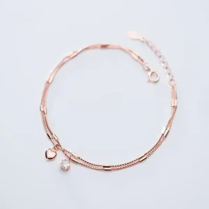 Zircon Star Heart Shape Double Layered Chain Rose Gold Plated 925 Sterling Silver Charm Bracelets Fashion Jewelry for Women
