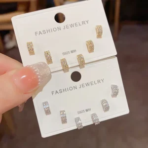 Zircon Stud Earrings Set Women’s Gold Plated Jewelry
