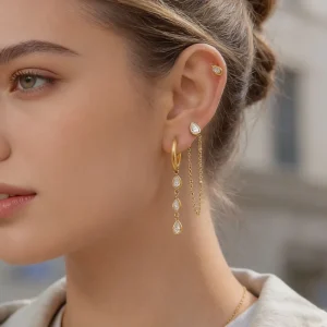 Zircon Tassel Earrings Studs Light Luxury High End Niche Design Stainless Steel Cross Border Fashion Jewelry Accessories