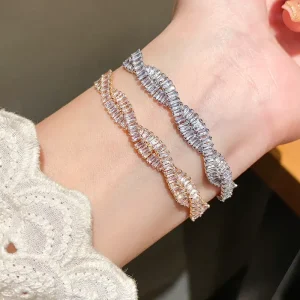 Zircon Twisted Adjustable Bracelet for Women Fashion Design Handmade Copper Jewelry