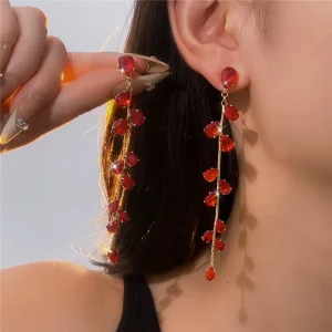Zircon Water Drop Leaf Tassel Pendant Earrings Fashionable and Versatile Earrings Light Luxury High End Earrings