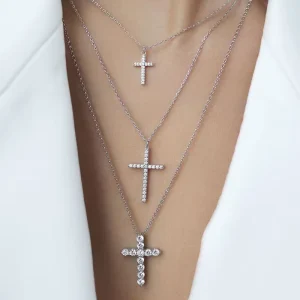 Zircon Women’s Link Chain Necklace Rhodium Plated 925 Sterling Silver Trendy Religion Cross Pendant Engagement Anniversary