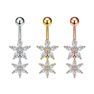 Zircon encrusted Double Flower Piercing Jewelry Navel Stud Stainless Steel Piercing Jewelry Women’s Body Jewelry