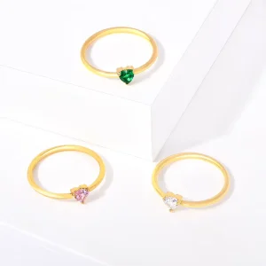 Zircon-studded Stainless Steel Fashion Ring Surprise Anniversary Jewelry Heart-shaped Color Diamond Ring