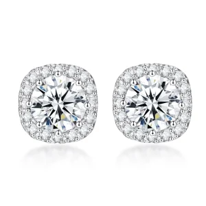Zirconia Cushion Halo Stud Earrings White Gold Plated Hypoallergenic Cut CZ Women Wedding Bridesmaid Jewelry Alloy