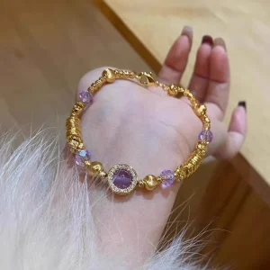 Zooying Coiled Beaded Natural Stone Bracelet Alloy Gold Plated Adjustable Layered Jewelry Unisex Lucky Charm Gift