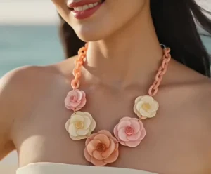 Zooying Hot Sell Colorful Acrylic Flower Multi color Geometric Chunky Statement Necklace for Women Bohemia Style Beach Summer