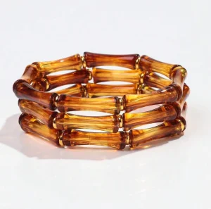 Zooying Simple Trendy Fashion Multi Color Resin Bamboo Shape Beaded Elastic Stretch Bracelet for Women