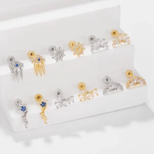 Zuola 18K Gold Plated Stainless Steel Body Piercing Studs Fashionable Star Geometric Shape Ear Tragus Cartilage Earring for Gift