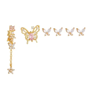 Zuola Custom Niche Design Butterfly Tassel Earrings 18K Gold Plated Simple Brass Zircon Ear Studs Trendy Women’s Fashion Sets