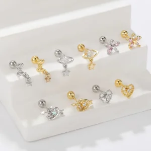 Zuola Stainless Steel Geometric Star Drop Pendant Fashionable Body Jewelry Helix Cartilage Piercing Earring Stud for Women Gift