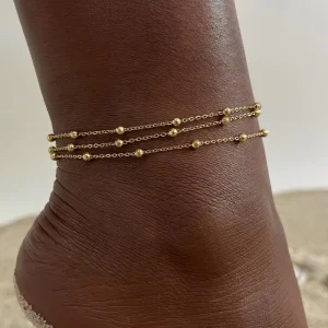 a Variety of Double layer Stainless Steel Fashion Jewelry Anklets Electroplated 18k Gold Geometric Shape Women Anklets