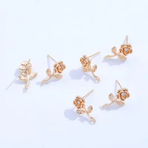brass Sterling Silver Micro Set Ear Studs DIY Earrings Accessories Fashion Rose Stud Earring Spot Hypoallergenic