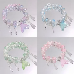 cute Glass Crystal Beads Bracelet Drop Tassel Fishtail Charm Girl Women Students Friendship Bracelets Jewelry Gift